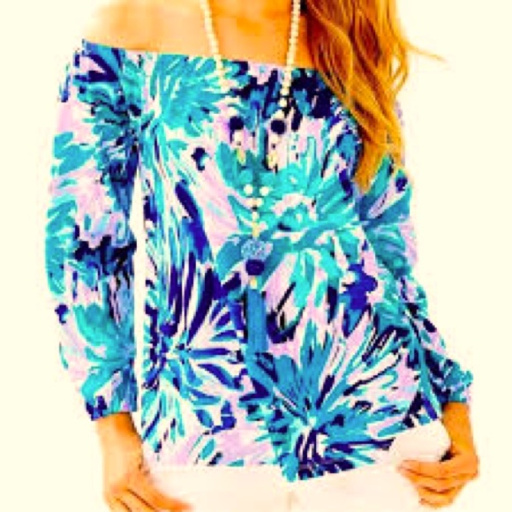 NWT!!! Lilly Pulitzer Enna Off The Shoulder Top in Capri Teal Off Tropic Medium